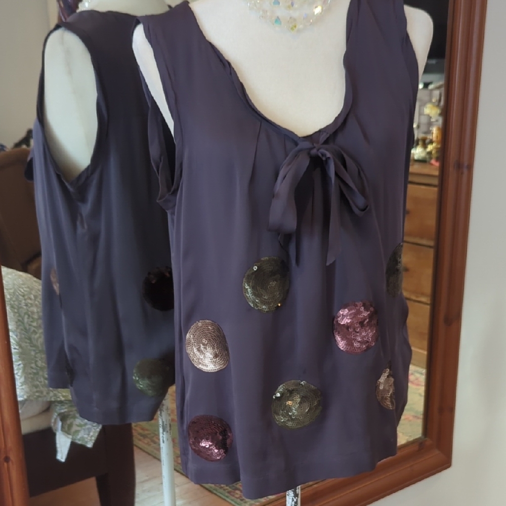 💯 % Silk Boden Dark Purple Blouse with Sequin Accents